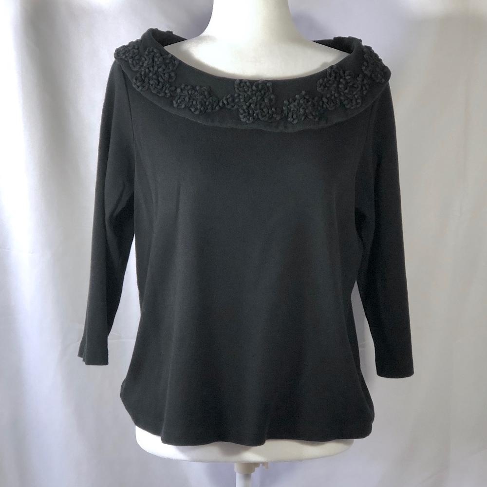 Black Sweater with Floral Embellishment
